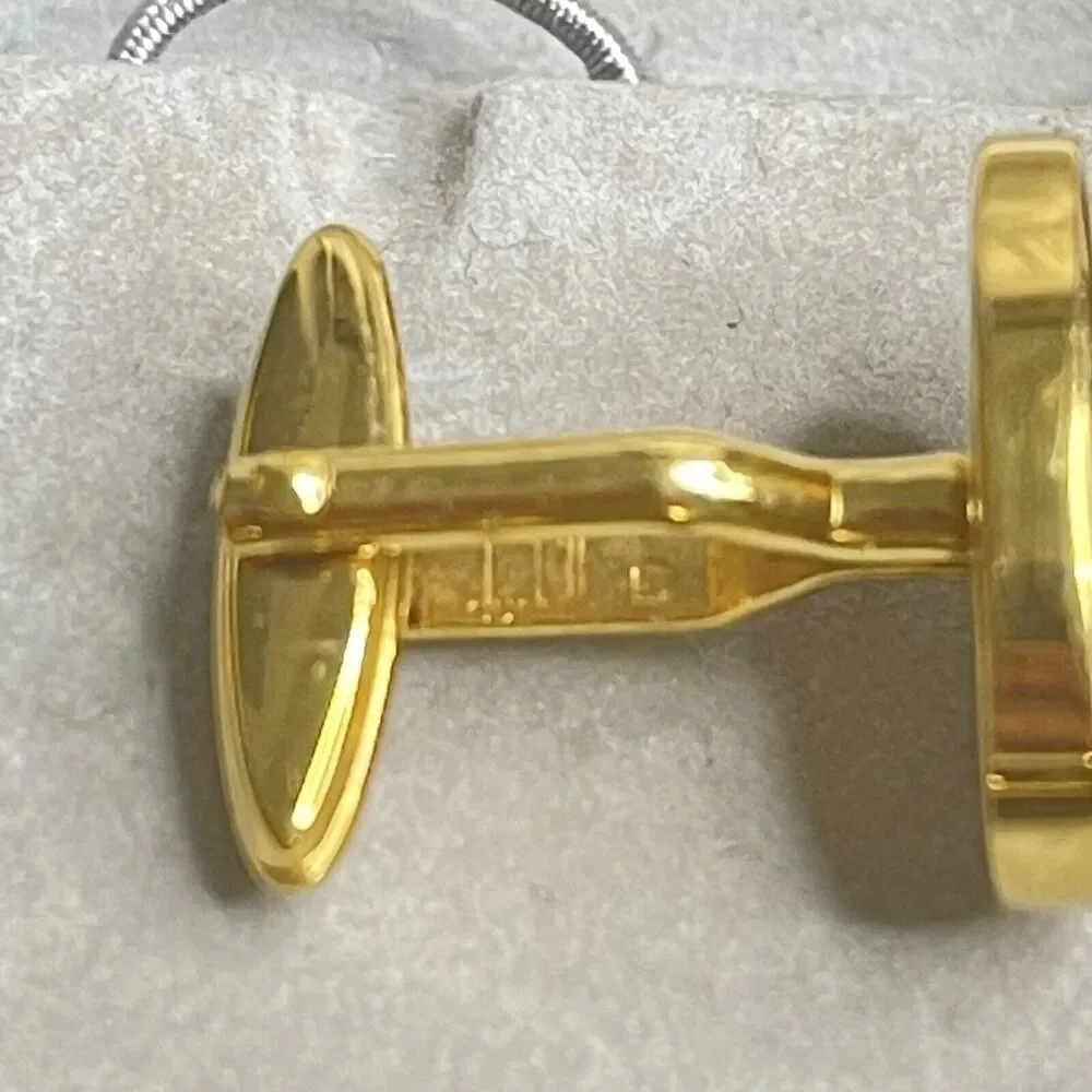 Dunhill “d” Logo Round Gold Cufflinks and Tie Bar/Clip With Box